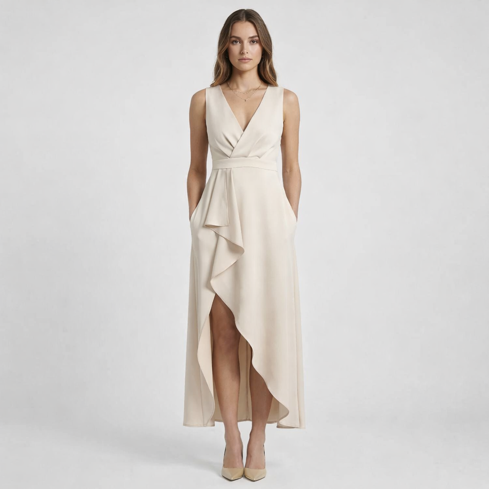 Asymova - Sleeveless V-Neck Wrap Maxi Dress