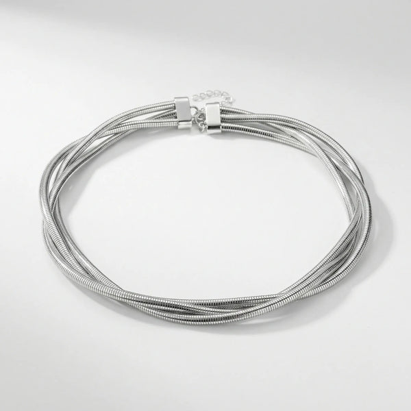 Auralyx - Multilayer Wrap Snake Chain Necklace Silver