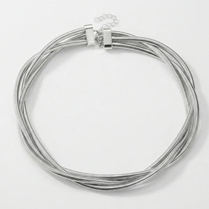 Auravex - Multilayer Wrap Snake Chain Necklace Silver