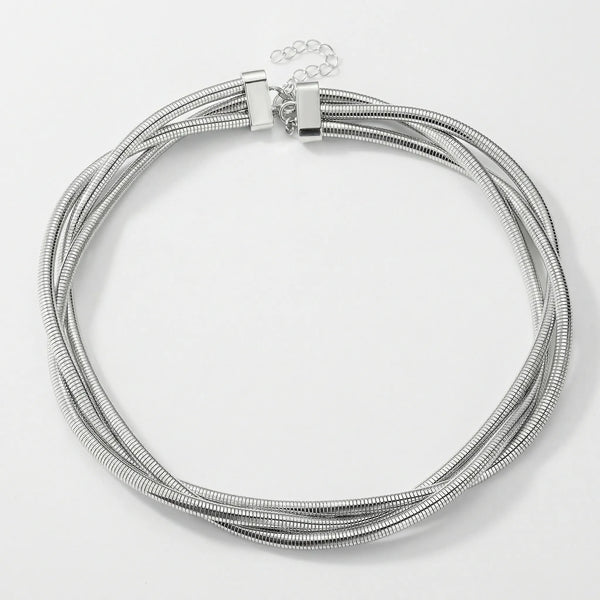 Auravex - Multilayer Wrap Snake Chain Necklace Silver