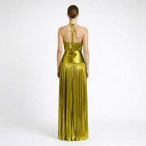 Auriva - Metallic Halter Neck Maxi Dress