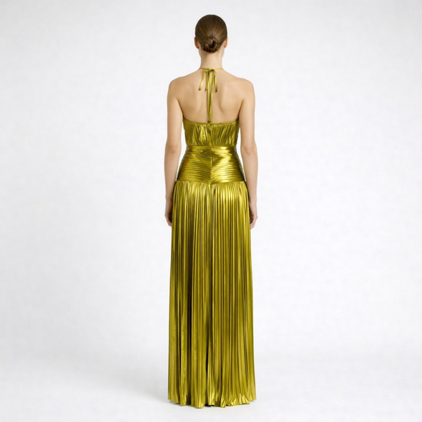 Auriva - Metallic Halter Neck Maxi Dress