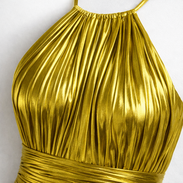 Auriva - Metallic Halter Neck Maxi Dress