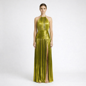 Auriva - Metallic Halter Neck Maxi Dress