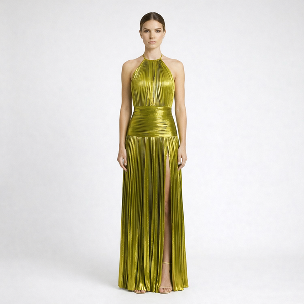 Auriva - Metallic Halter Neck Maxi Dress