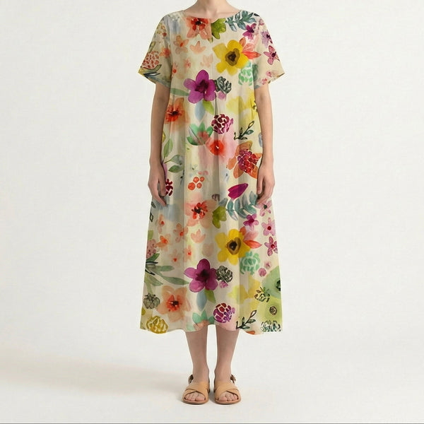 Bloomara - Oversized Floral Print Maxi Dress Multicolor