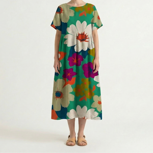 Bloomara - Oversized Floral Print Maxi Dress Green