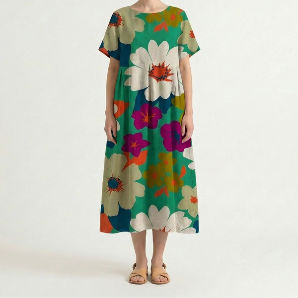 Bloomara - Oversized Floral Print Maxi Dress Green