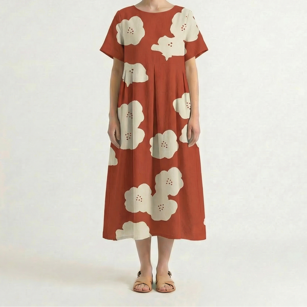 Bloomara - Oversized Floral Print Maxi Dress Red