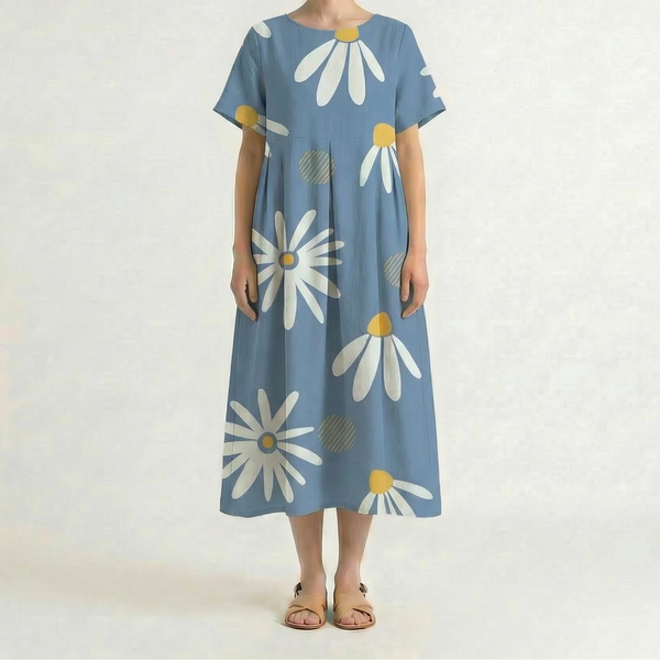 Bloomara - Oversized Floral Print Maxi Dress Light Blue