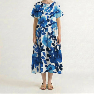 Bloomara - Oversized Floral Print Maxi Dress Navy