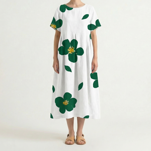 Bloomara - Oversized Floral Print Maxi Dress White
