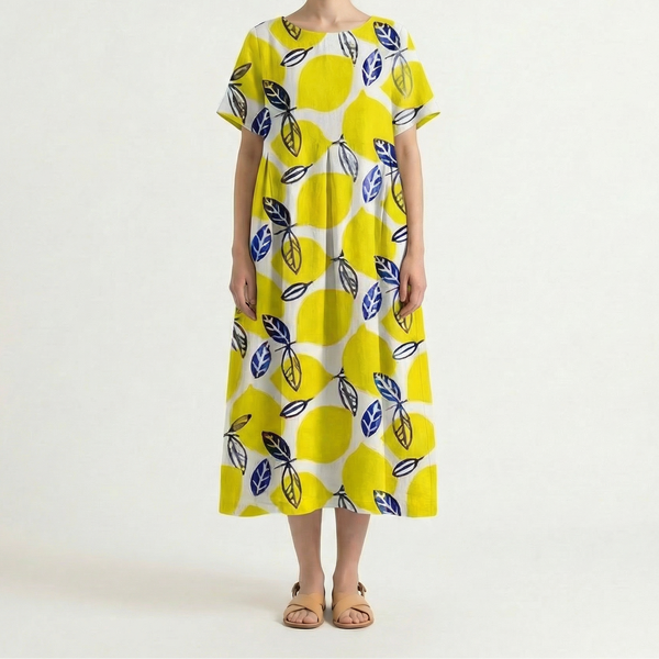 Bloomara - Oversized Floral Print Maxi Dress Yellow