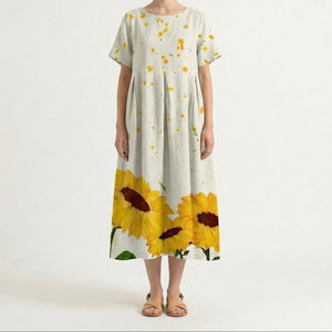 Bloomara - Oversized Floral Print Maxi Dress Beige