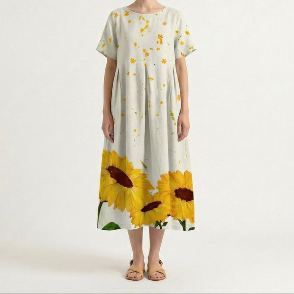 Bloomara - Oversized Floral Print Maxi Dress Beige