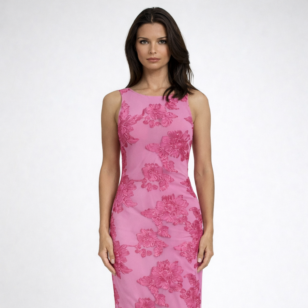 Blossara - Figure-Hugging Floral Maxi Gown Dark Pink S