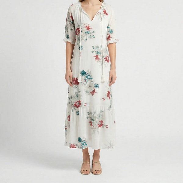 Bohemique - Floral Print Bohemian Maxi Dress White