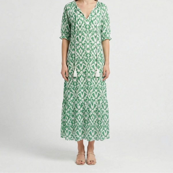 Bohemique - Floral Print Bohemian Maxi Dress Green