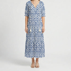Bohemique - Floral Print Bohemian Maxi Dress Light Blue