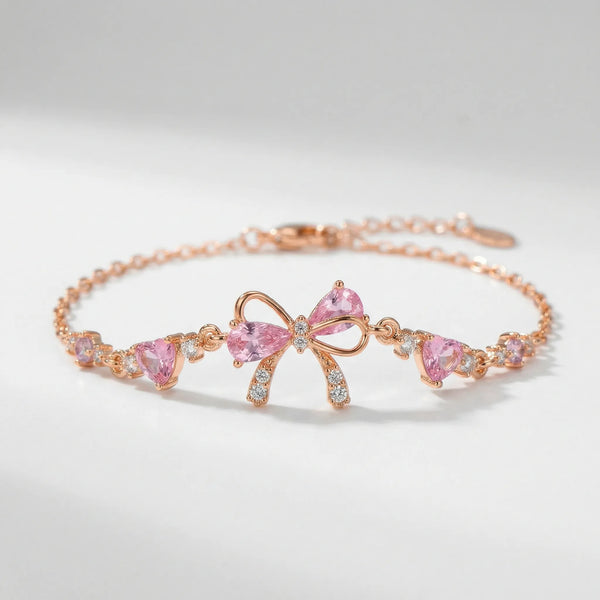 Bowvelle - Delicate Bow Charm Chain Bracelet Rose Gold