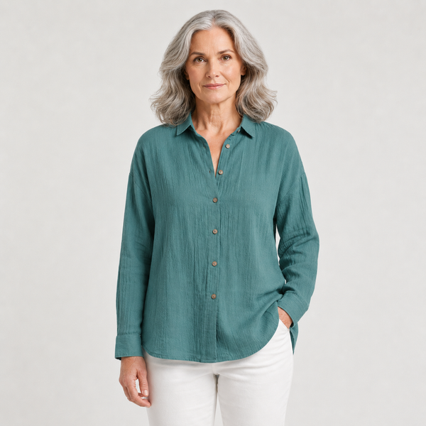 Breevia - Relaxed Button-Down Women's Shirt Ocean Green