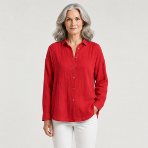 Breevia - Relaxed Button-Down Women's Shirt Red