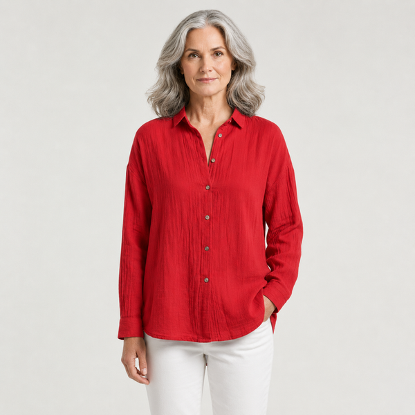 Breevia - Relaxed Button-Down Women's Shirt Red