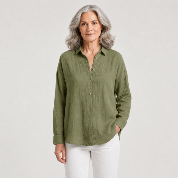 Breevia - Relaxed Button-Down Women's Shirt Green