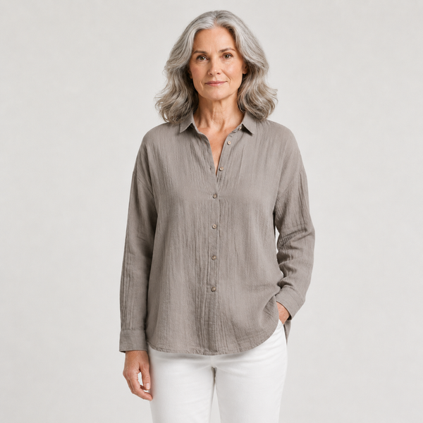 Breevia - Relaxed Button-Down Women's Shirt Gray