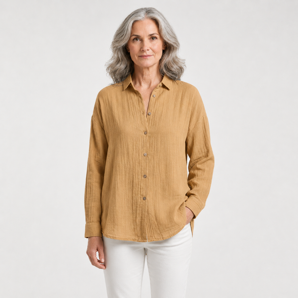 Breevia - Relaxed Button-Down Women's Shirt Beige
