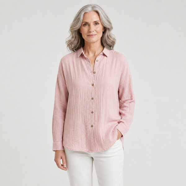Breevia - Relaxed Button-Down Women's Shirt Pink