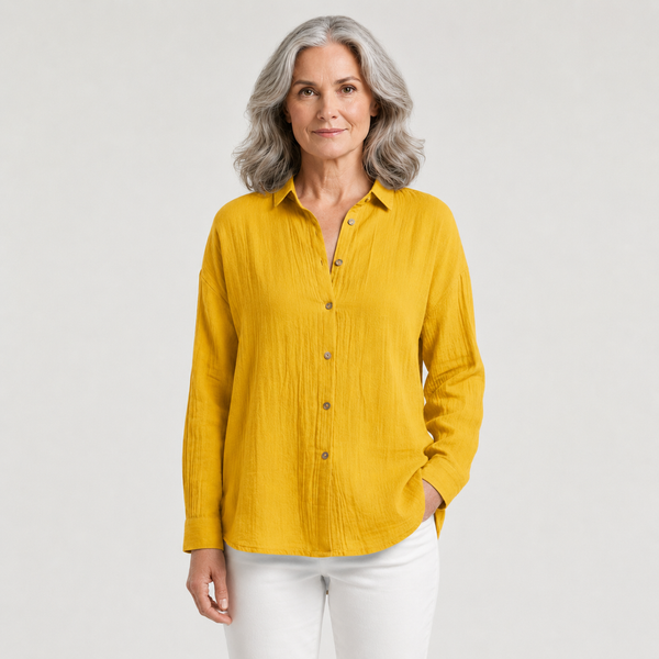 Breevia - Relaxed Button-Down Women's Shirt Yellow