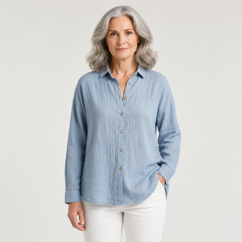 Breevia - Relaxed Button-Down Women's Shirt Blue