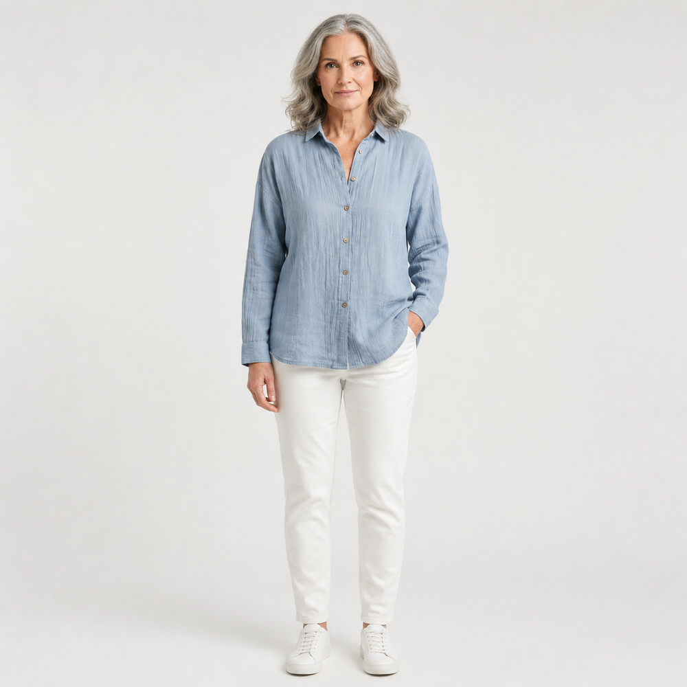 Breevia - Relaxed Button-Down Women's Shirt Blue