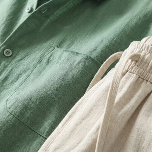 Breezaro - Breathable Button-Up Shirt And Drawstring Pants Set