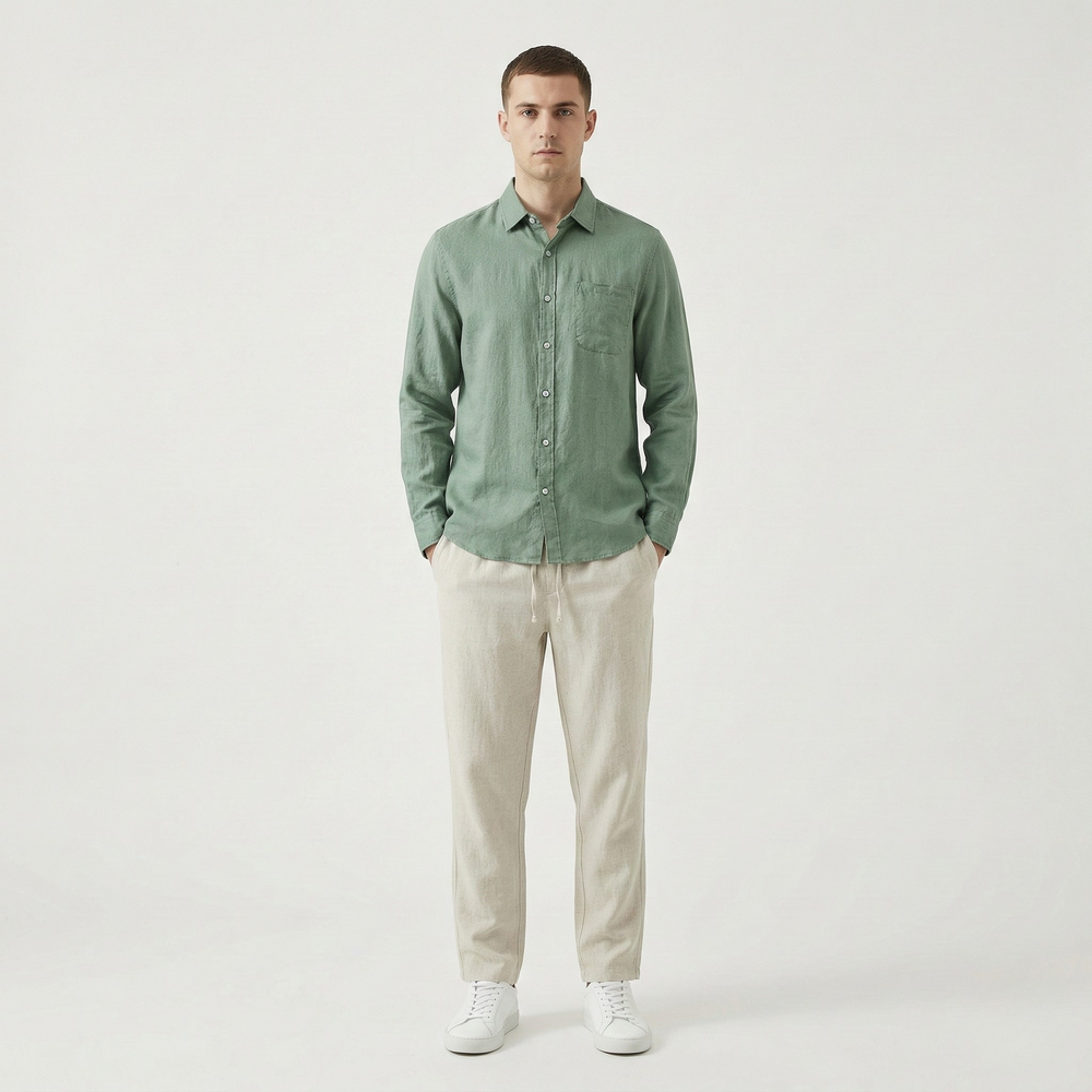 Breezaro - Breathable Button-Up Shirt And Drawstring Pants Set