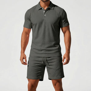 Brevado - Matching Polo Shirt And Shorts Set Dark Gray