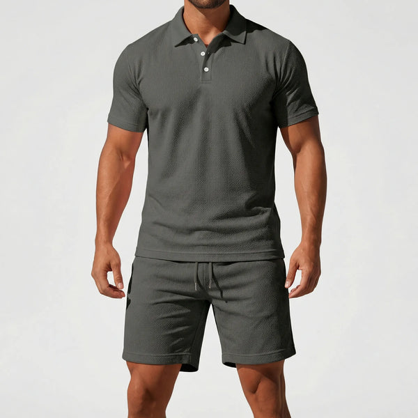 Brevado - Matching Polo Shirt And Shorts Set Dark Gray