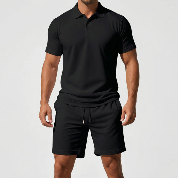 Brevado - Matching Polo Shirt And Shorts Set Black