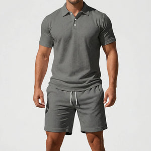 Brevado - Matching Polo Shirt And Shorts Set Light Gray
