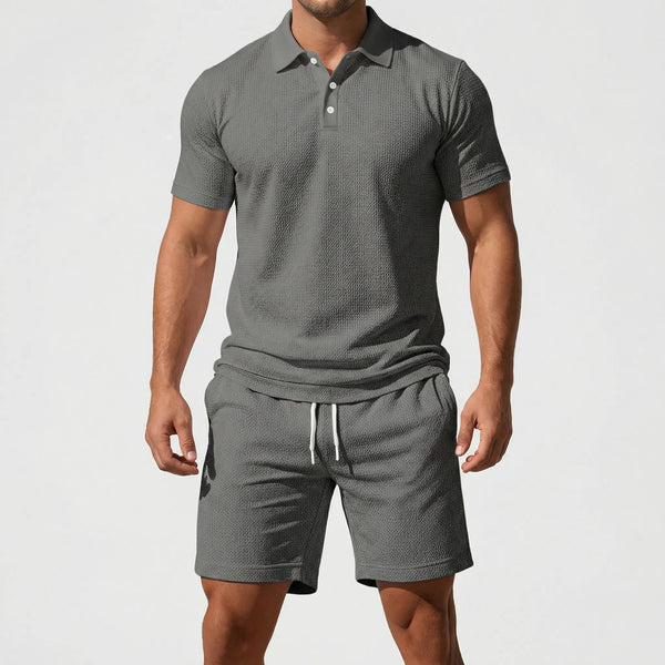 Brevado - Matching Polo Shirt And Shorts Set Light Gray