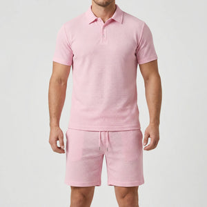Brevado - Matching Polo Shirt And Shorts Set Light Pink