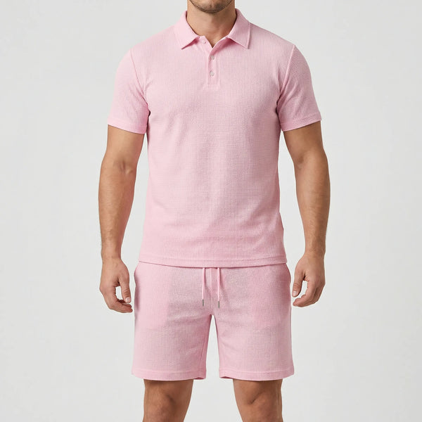 Brevado - Matching Polo Shirt And Shorts Set Light Pink