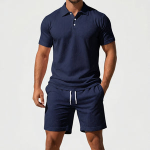 Brevado - Matching Polo Shirt And Shorts Set Navy Blue