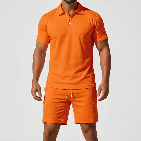 Brevado - Matching Polo Shirt And Shorts Set Orange