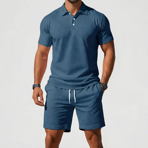 Brevado - Matching Polo Shirt And Shorts Set Blue