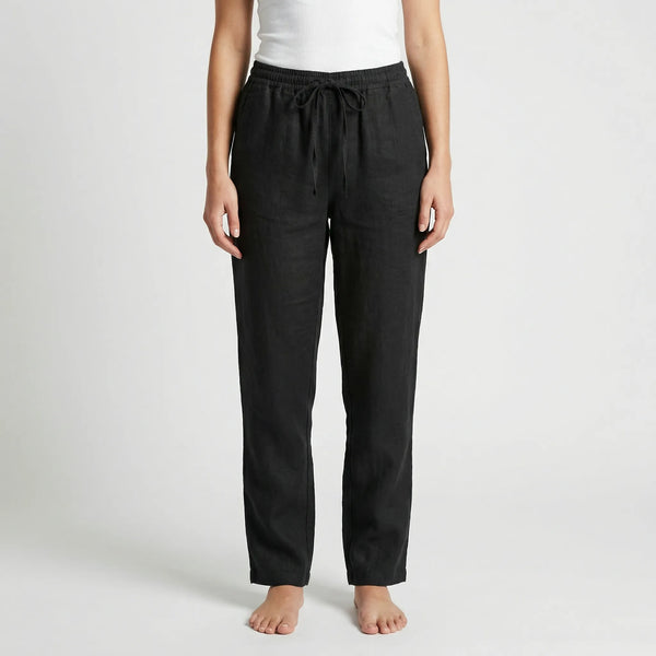 Brezara - High-Waist Drawstring Relaxed Pants Black