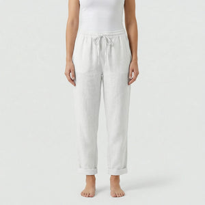 Brezara - High-Waist Drawstring Relaxed Pants White