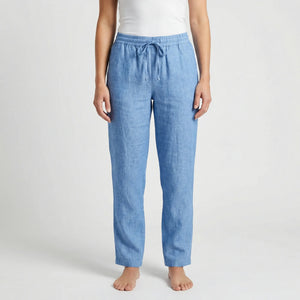 Brezara - High-Waist Drawstring Relaxed Pants Blue