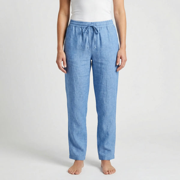 Brezara - High-Waist Drawstring Relaxed Pants Blue